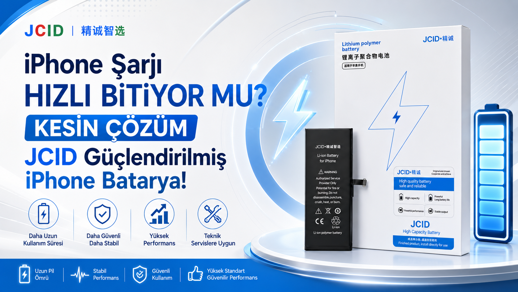 iPhone Şarjı Hızlı Bitiyor mu? Kesin Çözüm JCID Güçlendirilmiş iPhone Batarya!