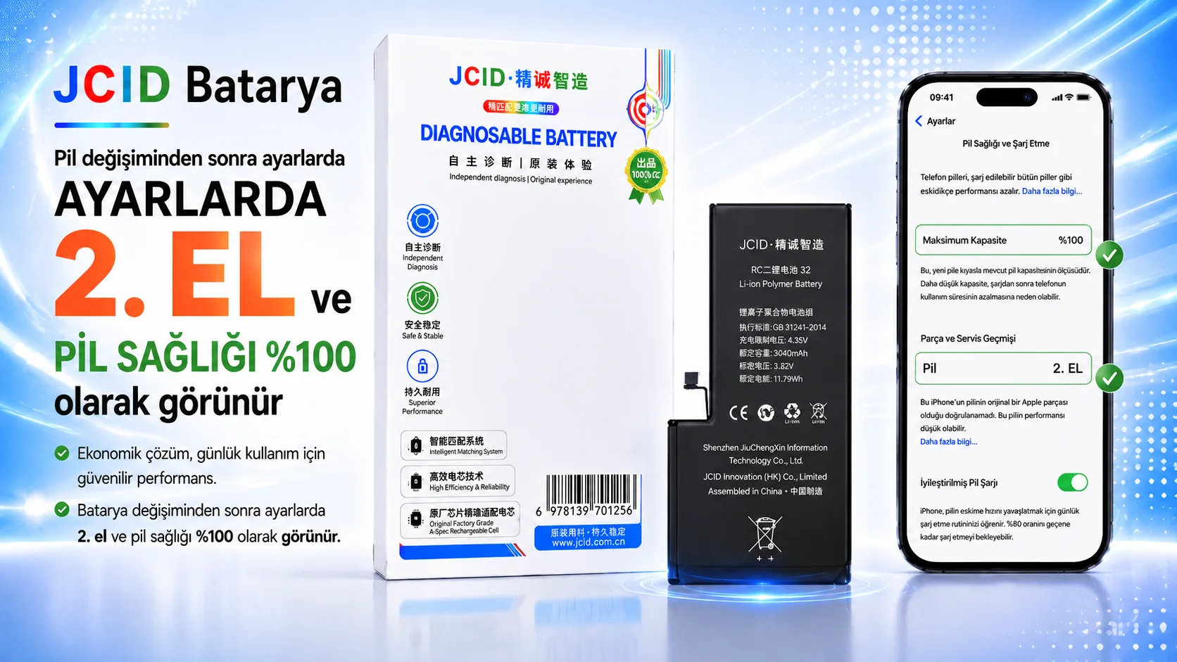 Ana sayfa kampanya slaytı — iPhone Batarya ve Apple Yedek Parça | JCID Türkiye