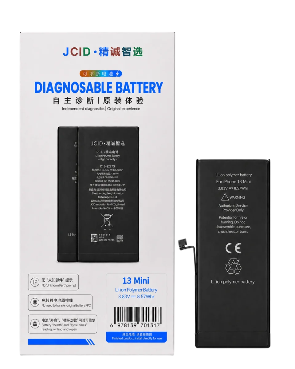 iPhone 13 mini JCID Yüksek Kapasiteli Batarya (2580 mAh) Diagnosable — galeri küçük resim 1